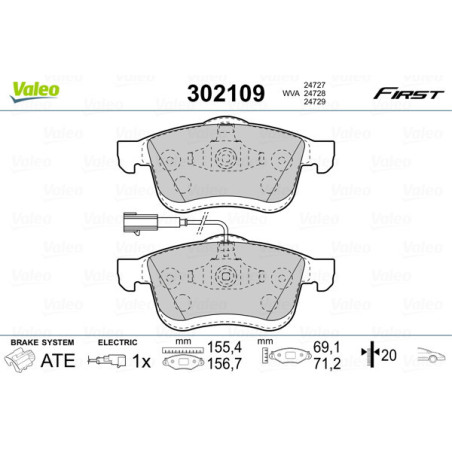 VALEO 302109 Brzdové destičky Přední pro