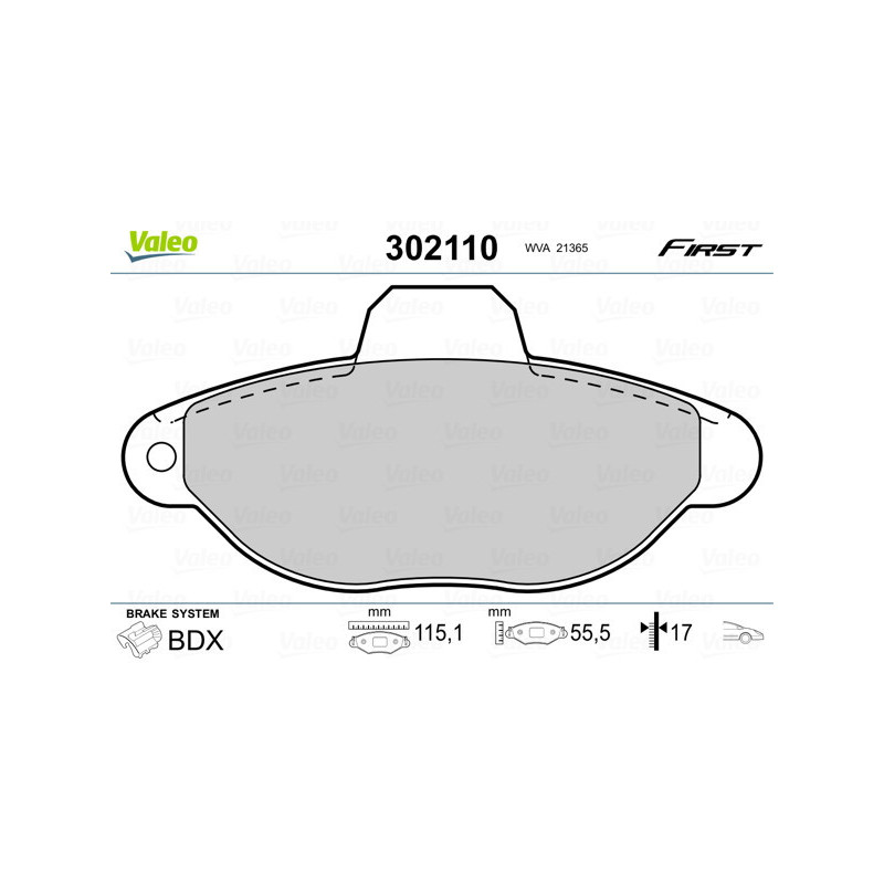 VALEO 302110 Brzdové destičky Přední pro