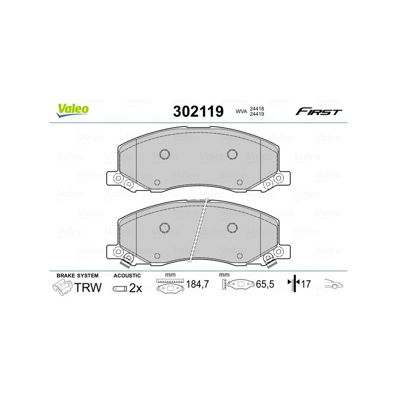 VALEO 302119 Klocki hamulcowe Przód dla