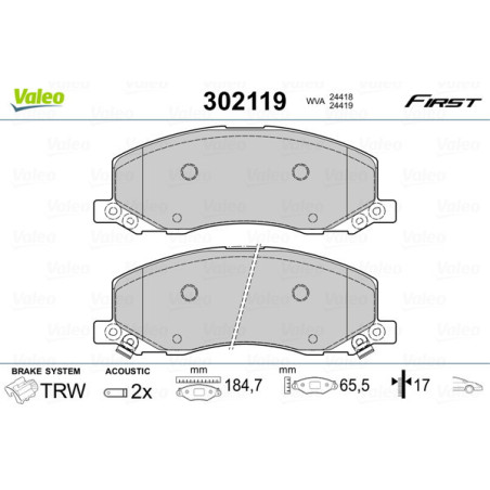 VALEO 302119 Brzdové platničky Predné pre
