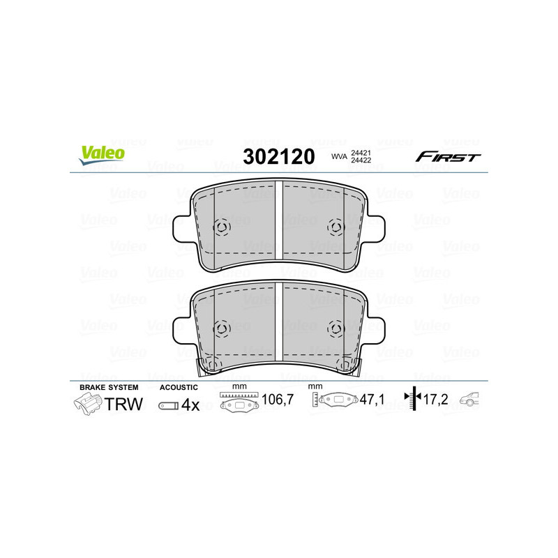 VALEO 302120 Bremsbeläge Hinten für