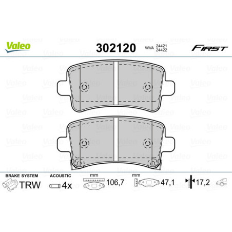 VALEO 302120 Pastillas de freno Trasero para