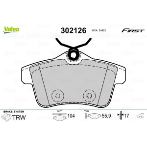 VALEO 302126 Klocki hamulcowe Tył dla