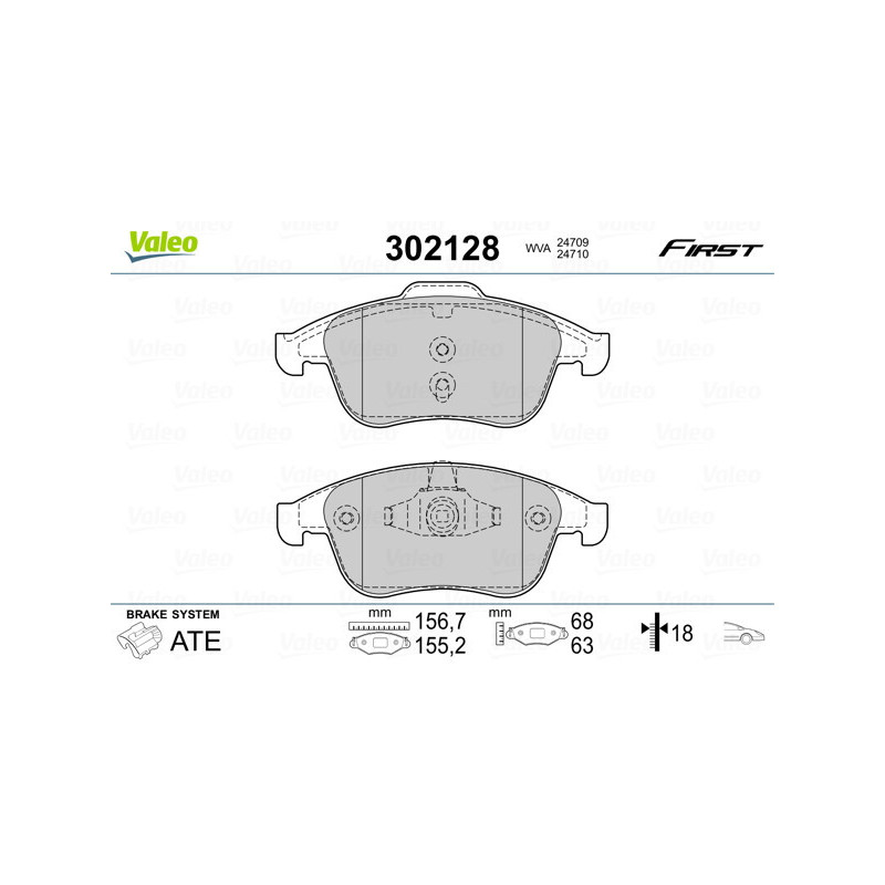 VALEO 302128 Brzdové destičky Přední pro