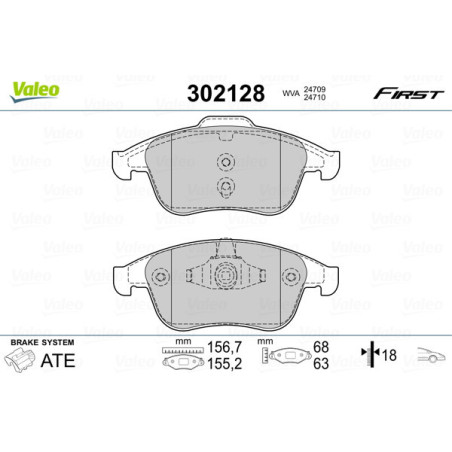 VALEO 302128 Pastillas de freno Delantero para