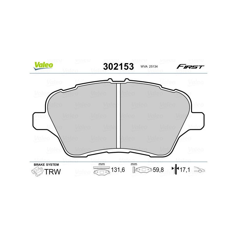VALEO 302153 Brzdové platničky Predné pre