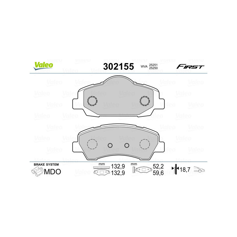 VALEO 302155 Brzdové destičky Přední pro