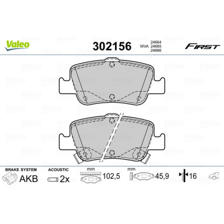 VALEO 302156 Bremsbeläge Hinten für