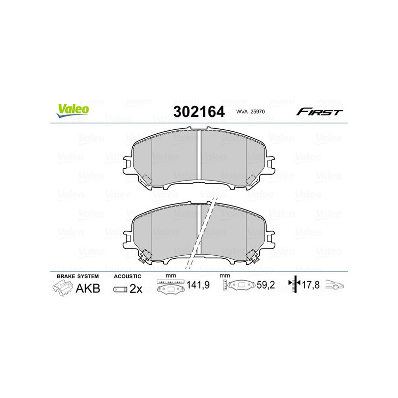 VALEO 302164 Pastillas de freno Delantero para