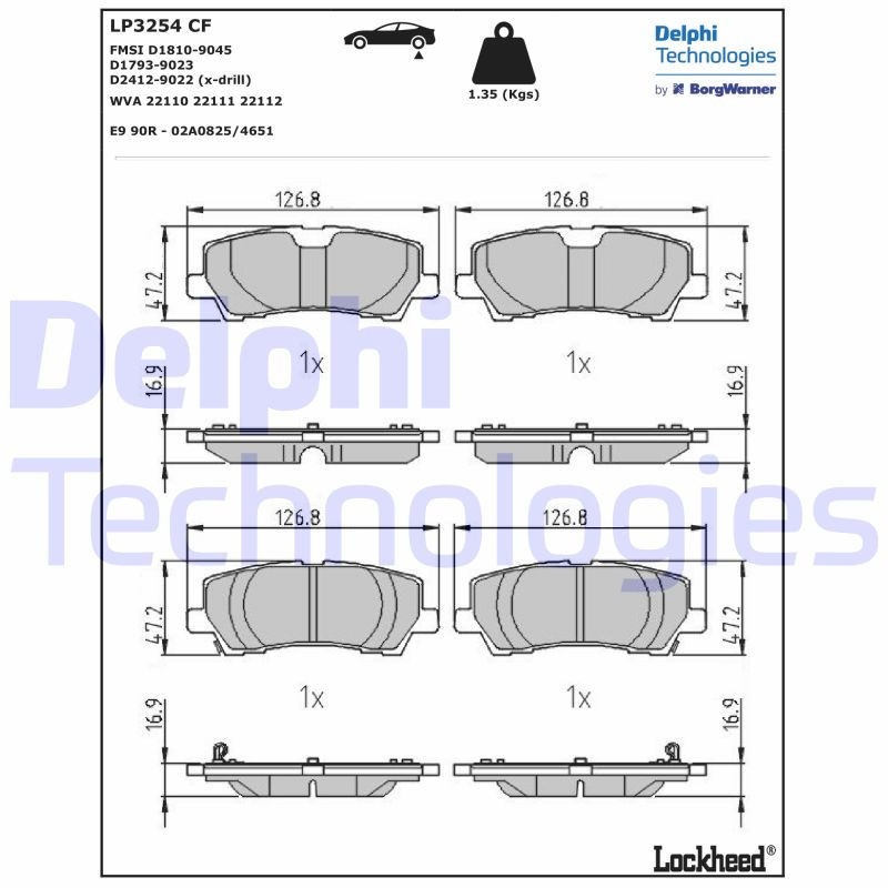 DELPHI LP3254 Pastillas de freno Trasero para