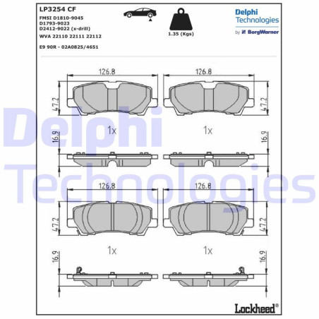 DELPHI LP3254 Pastillas de freno Trasero para
