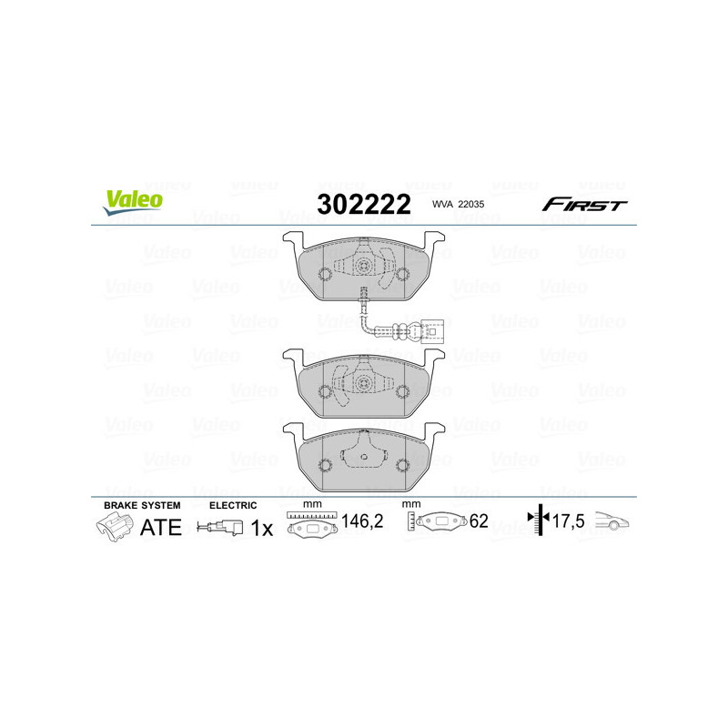 VALEO 302222 Brzdové destičky Přední pro