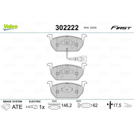 VALEO 302222 Brzdové destičky Přední pro