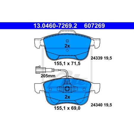ATE 13.0460-7269.2 Brake Pads Set Front for Alfa Giulietta