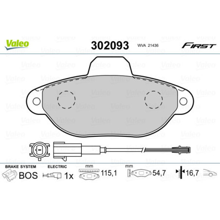 VALEO 302093 Brzdové destičky Přední pro