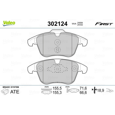 VALEO 302124 Brzdové platničky Predné pre