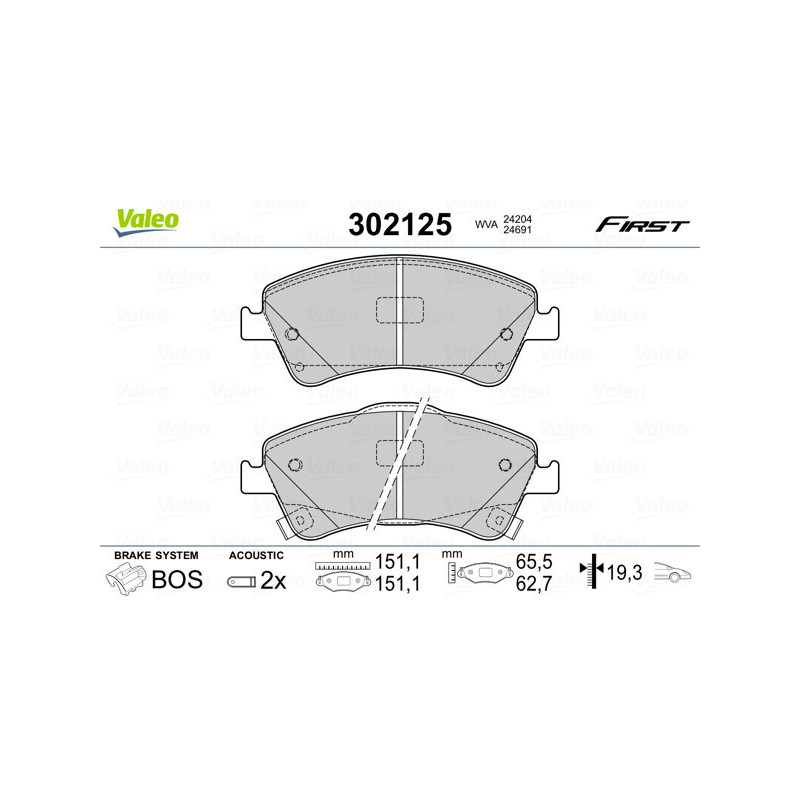 VALEO 302125 Klocki hamulcowe Przód dla