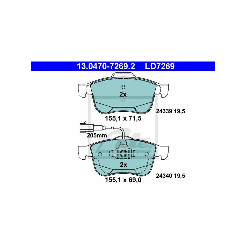 ATE 13.0470-7269.2 Brake Pads Set Front for Alfa Giulietta