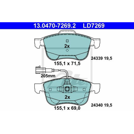 ATE 13.0470-7269.2 Brake Pads Set Front for Alfa Giulietta