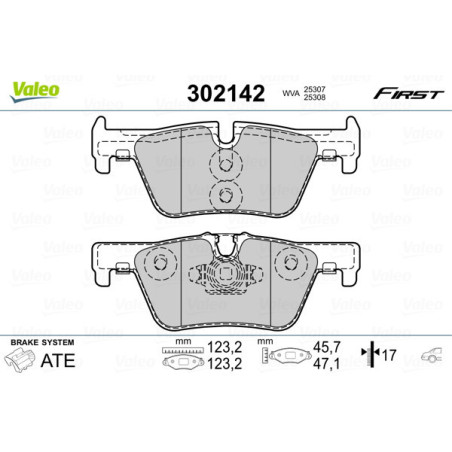 VALEO 302142 Brzdové destičky Zadní pro