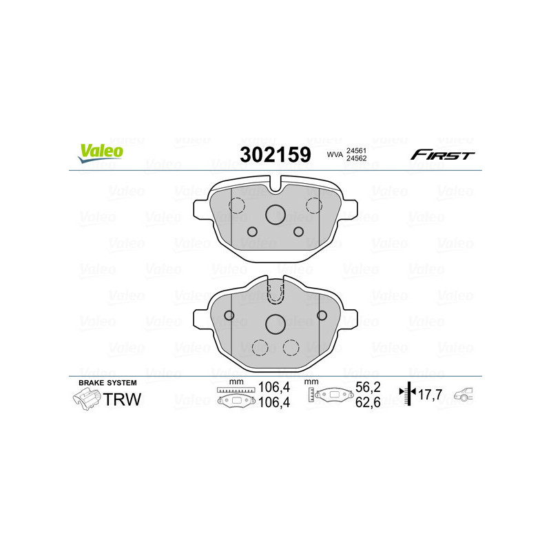 VALEO 302159 Brzdové destičky Zadní pro