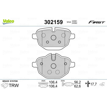 VALEO 302159 Brzdové platničky Zadné pre