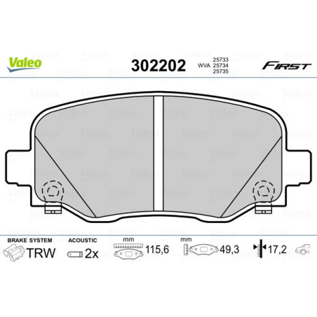 VALEO 302202 Brzdové platničky Zadné pre