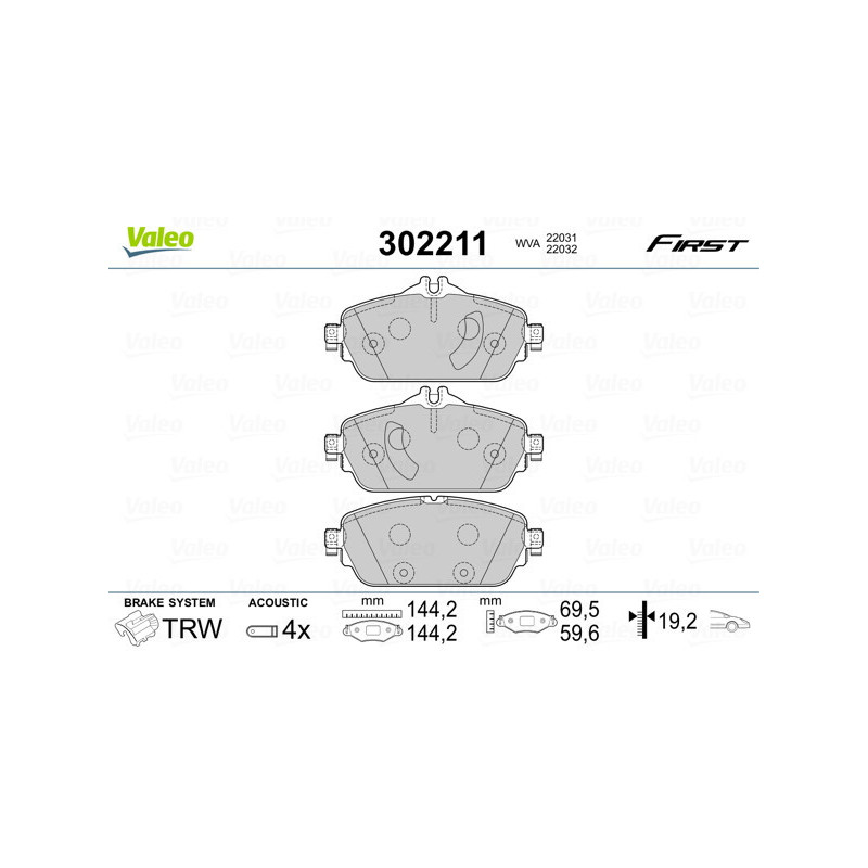 VALEO 302211 Pastillas de freno Delantero para