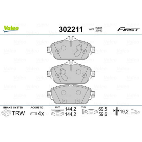 VALEO 302211 Brzdové destičky Přední pro