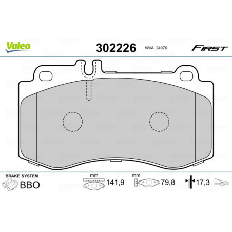 VALEO 302226 Brzdové platničky Predné pre
