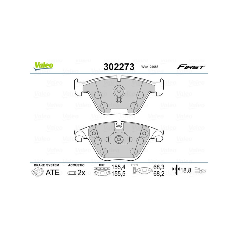 VALEO 302273 Brzdové platničky Predné pre