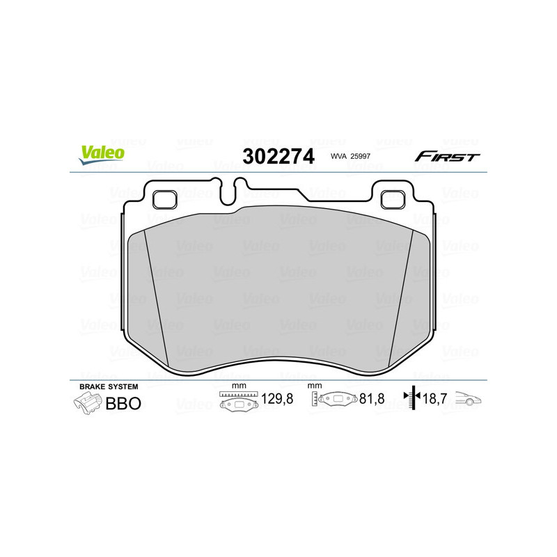 VALEO 302274 Brzdové platničky Predné pre