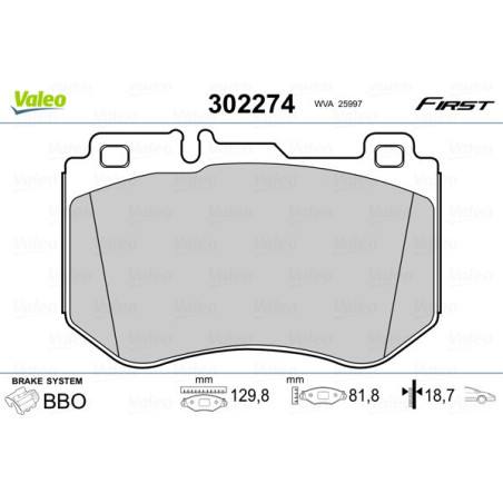 VALEO 302274 Brzdové destičky Přední pro