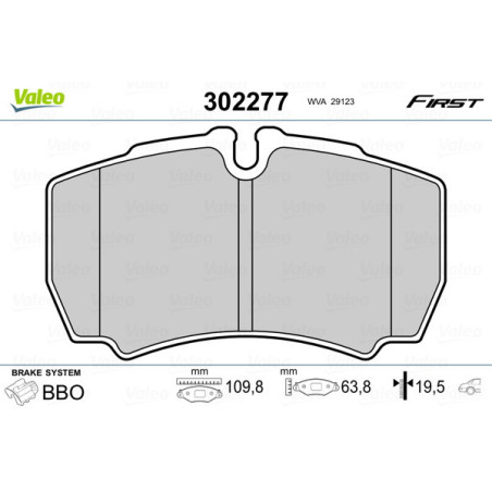VALEO 302277 Brzdové destičky Zadní pro