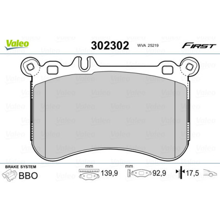 VALEO 302302 Brzdové platničky Predné pre