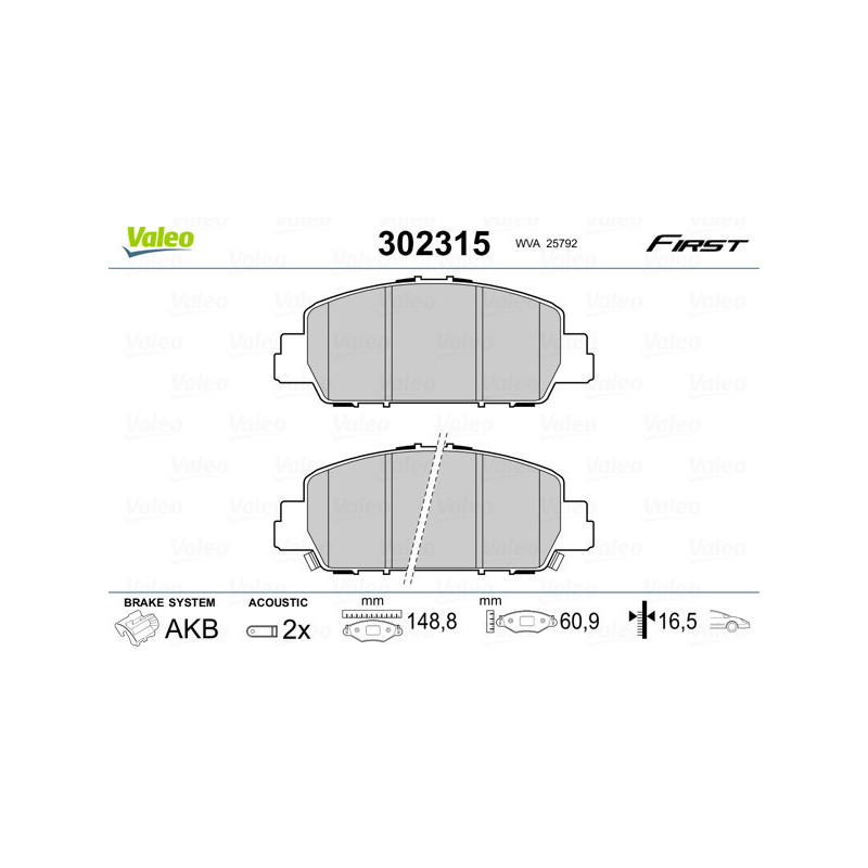 VALEO 302315 Brzdové destičky Přední pro