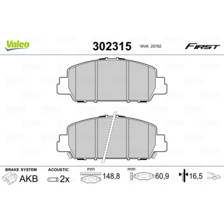 VALEO 302315 Brzdové platničky Predné pre