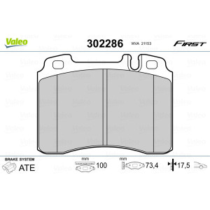 VALEO 302286 Brzdové platničky Predné pre