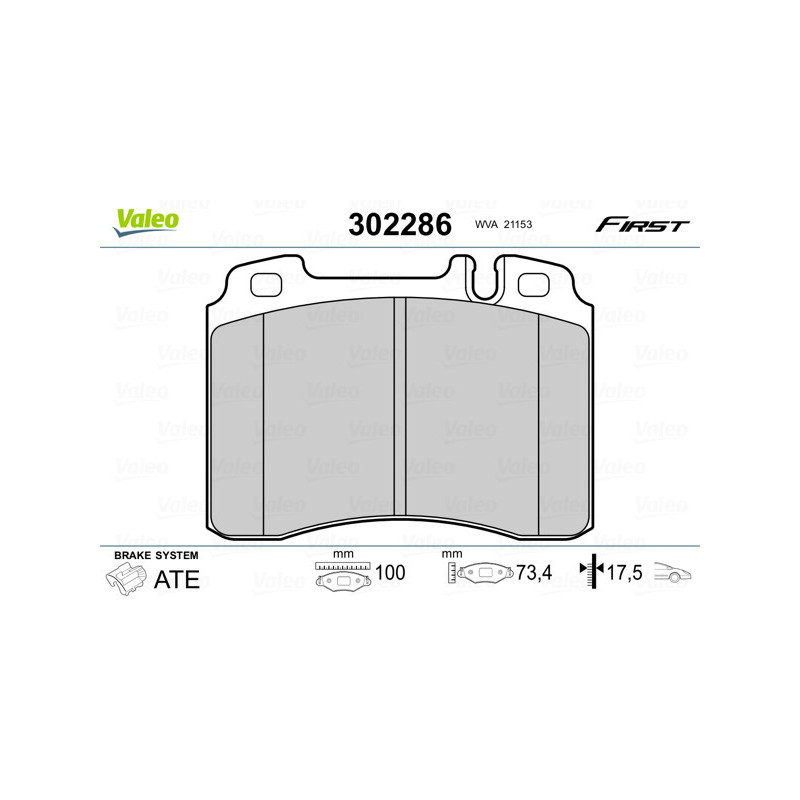 VALEO 302286 Brzdové destičky Přední pro