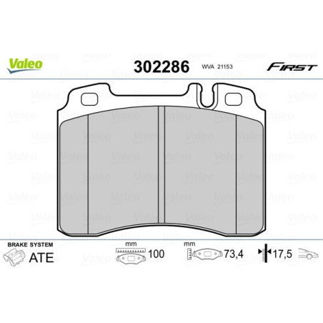 VALEO 302286 Brzdové destičky Přední pro