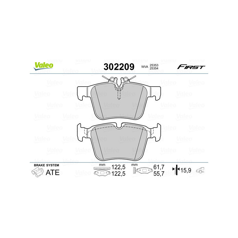 VALEO 302209 Brzdové destičky Zadní pro