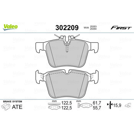 VALEO 302209 Klocki hamulcowe Tył dla