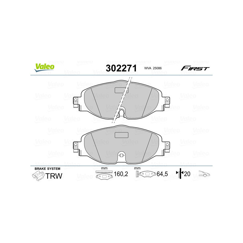 VALEO 302271 Brzdové platničky Predné pre
