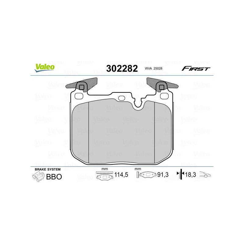 VALEO 302282 Brzdové platničky Predné pre