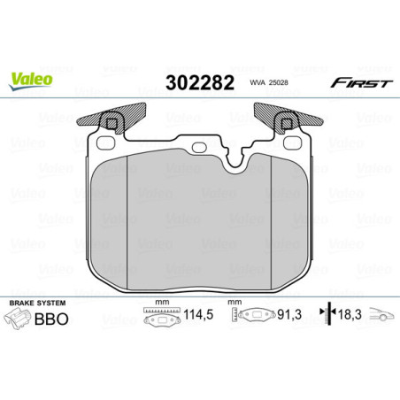 VALEO 302282 Brzdové platničky Predné pre