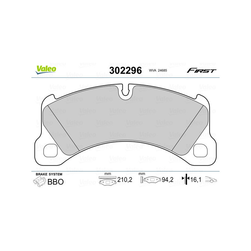 VALEO 302296 Brzdové platničky Predné pre