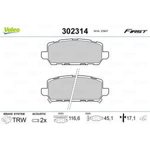 VALEO 302314 Brzdové platničky Zadné pre