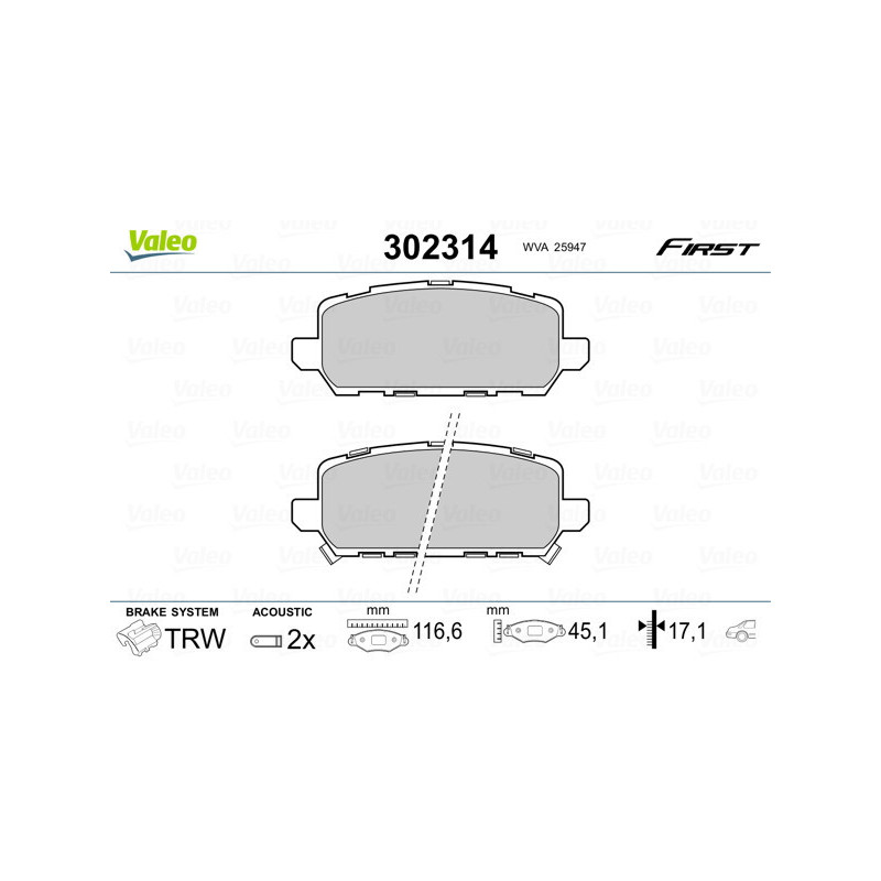 VALEO 302314 Brzdové platničky Zadné pre