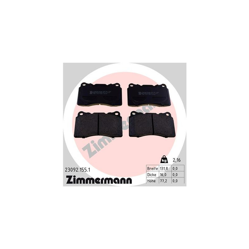 ZIMMERMANN 23092.155.1 Brzdové platničky Predné pre