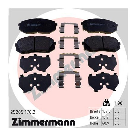 ZIMMERMANN 25205.170.2 Brzdové destičky Přední pro